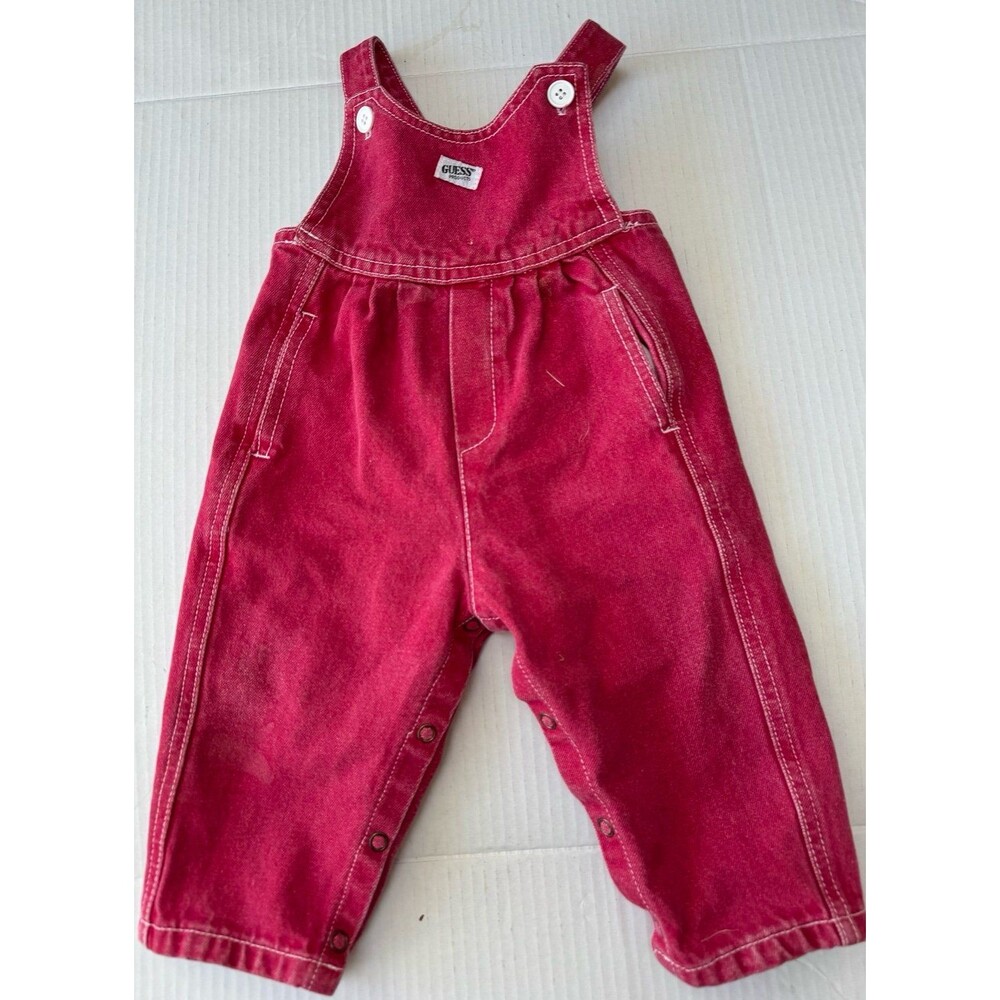 Vintage Baby Red Guess Overalls Size 12M Boy Girl Pants